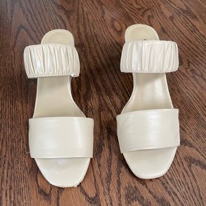 Vanelli vegan leather cream sliders with wooden wedge heal. Excellent condition.